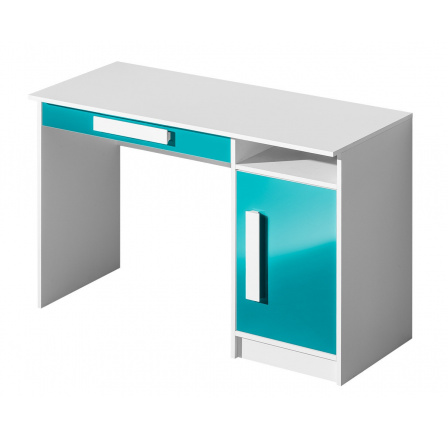 GOLIÁŠ 9- psací stůl (GULIVER 9)-korpus bílá/dvířka tyrkysová lesk/úchyt bílá (DO) (Z)