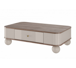 Konferenční stolek se zásuvkou Vesper, kašmír / ořech / zlaté úchyty