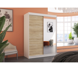 Posuvná skříň se zrcadlem JORDI 150 Bílá+Sonoma