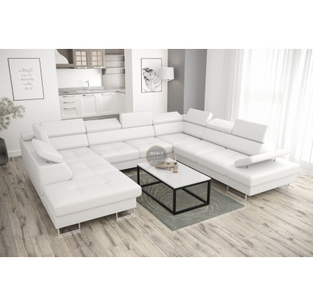 Rohová sedací souprava GALAXY MAX I s funkcí spaní 280x350x225 - bílá eko kůže, pravá