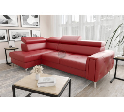 Rohová sedací souprava s funkcí spaní ORION 165x255 přírodní kůže - červená kůže, levá