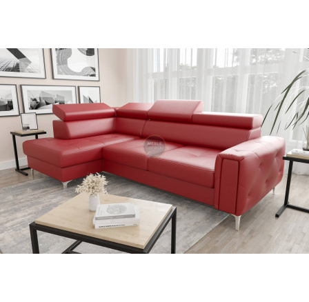 Rohová sedací souprava s funkcí spaní ORION 165x255 přírodní kůže - červená kůže, levá