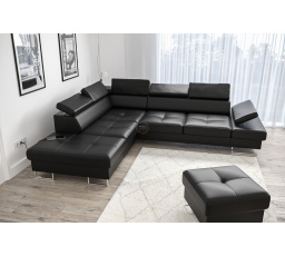 Rohová sedací souprava GALAXY s funkcí spaní 225x280 černá přírodní kůže LE MANS AKCE - Levá strana
