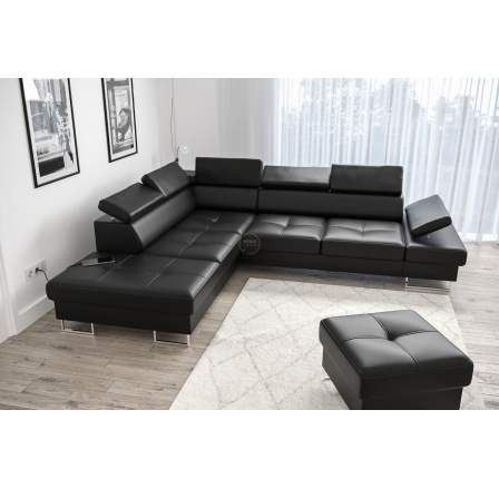 Rohová sedací souprava GALAXY s funkcí spaní 225x280 černá přírodní kůže LE MANS AKCE - Levá strana
