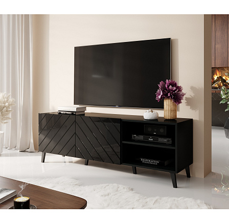 Tv komoda ABETO 150, černá matná / černá lesklá