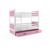 Dětská patrová postel RICO se šuplíkem 80x160 cm, včetně matrací, Přírodní/Růžová