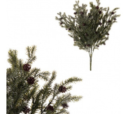 Jehličí - umělá větev se šiškami, zelená, postříbřená