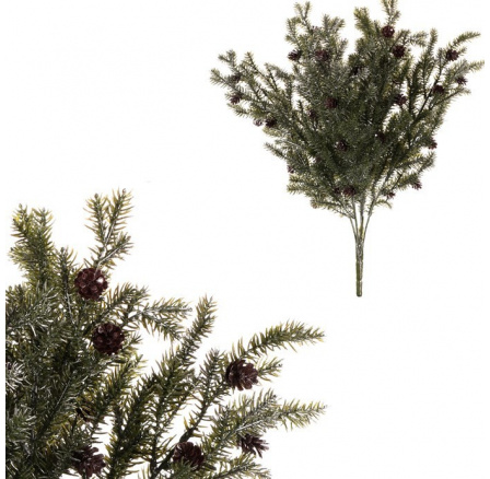 Jehličí - umělá větev se šiškami, zelená, postříbřená