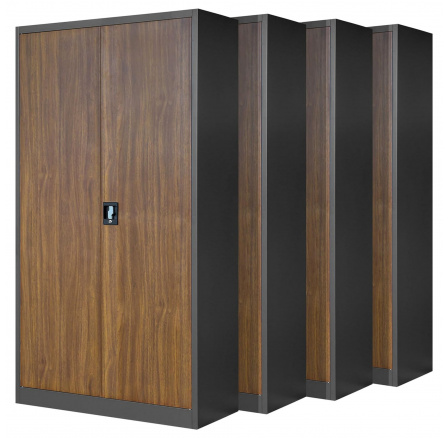 Sada 4x kancelářská kovová skříň JAN H, 900 x 1950 x 400 mm, Eco Design: antracitová/ořech