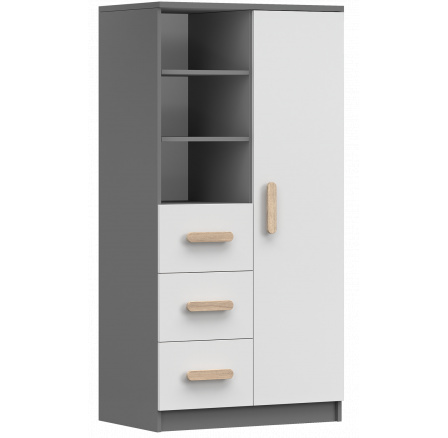 Regál 80 3S1D SMYK II - 05, Šedá/Bílá/Sonoma