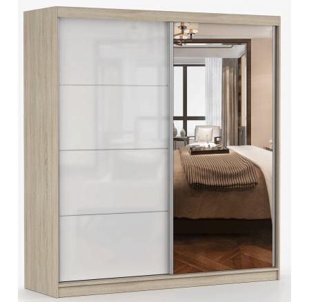 Šatní skříň MULTI 35 - 203 cm, Dub Sonoma/Bílý Lesk