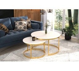 Konferenční stolek 2v1 OKIN Zlatý+Bílý