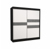 Šatní skříň s posuvnými dveřmi s lacobelem BATIA 200 Černá+Bílá