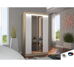 Posuvná skříň se zrcadlem a LED osvětlením MARVIN 120 Sonoma+Bílá