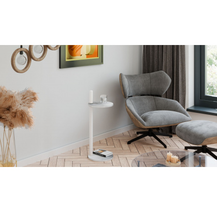 Pomocný stolek Claro kulatý průměr 30 cm - různé barvy na výběr - Světlý Beton, Matná Bílá