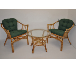Ratanová sedací souprava Subaliu - polstry tmavě zelený melír