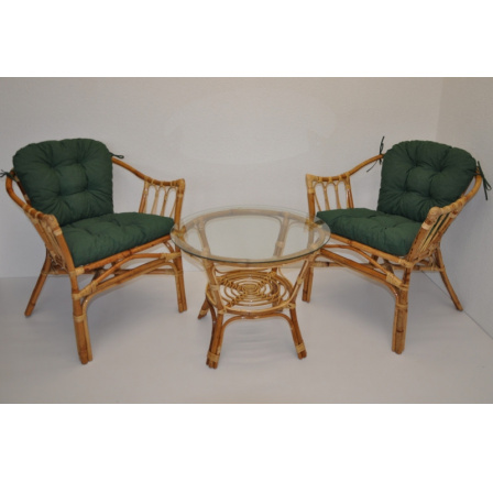 Ratanová sedací souprava Subaliu - polstry tmavě zelený melír