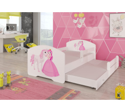 Dvojlůžko s bariérkou a matracemi PEPE II PRINCESS AND HORSE 160x80 Bílá