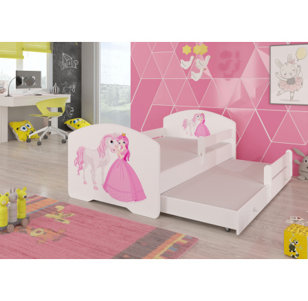 Dvojlůžko s bariérkou a matracemi PEPE II PRINCESS AND HORSE 160x80 Bílá