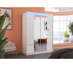 Posuvná skříň se zrcadlem a LED osvětlením NORDIC 150 Bílá+Bílá