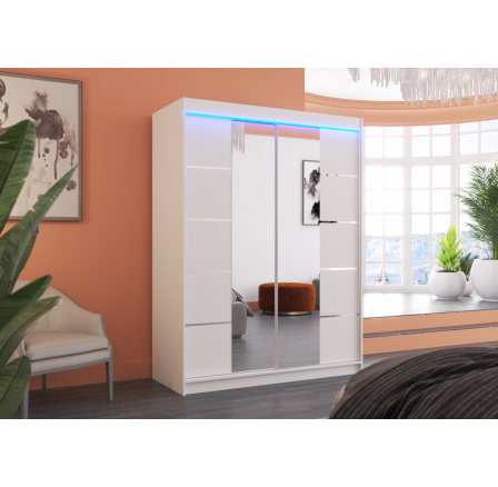 Posuvná skříň se zrcadlem a LED osvětlením NORDIC 150 Bílá+Bílá