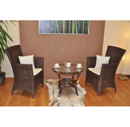 Ratanová souprava Pluto 2+1 hnědá polstry přírodní bílé Ratanová souprava Pluto 2+1 hnědá polstry přírodní bílé