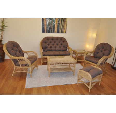 Ratanová sedací souprava Florida medová - polstry hnědý melír