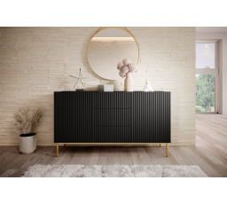 Komoda Nicole 150 cm se třemi zásuvkami - matná černá / zlaté nohy