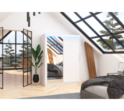 Posuvná skříň se zrcadlem a LED osvětlením BIANCO 150 Bílá+Bílá