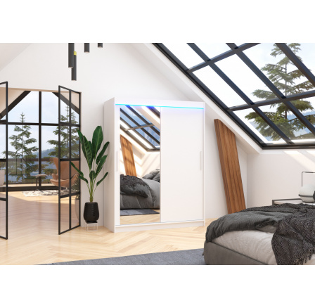 Posuvná skříň se zrcadlem a LED osvětlením BIANCO 150 Bílá+Bílá