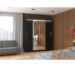 Posuvná skříň se zrcadlem a LED osvětlením DALLAS 180 Černá+Černá