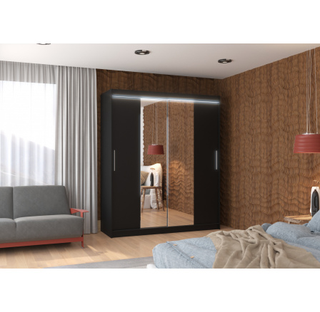 Posuvná skříň se zrcadlem a LED osvětlením DALLAS 180 Černá+Černá