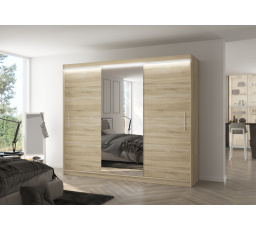 Posuvná skříň se zrcadlem a LED osvětlením DENIS 250 Sonoma+Sonoma