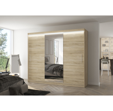 Posuvná skříň se zrcadlem a LED osvětlením DENIS 250 Sonoma+Sonoma