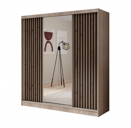 Šatní skříň s posuvnými dveřmi a zrcadlem Ida 200 Sonoma+Černá