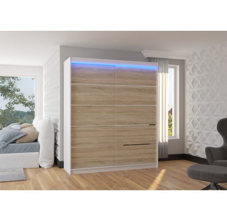 Posuvná skříň s LED osvětlením SPECTRA 180 Bílá+Sonoma Posuvná skříň s LED osvětlením SPECTRA 180 Bílá+Sonoma