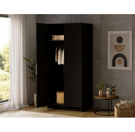 Dvoudveřová šatní skříň Mirtillo v černé barvě Black 100x216 Dvoudveřová šatní skříň Mirtillo v černé barvě Black 100x216