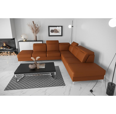 Rohová sedací souprava OSLO MAX 295x295 přírodní kůže - pravá, Oranžová kůže