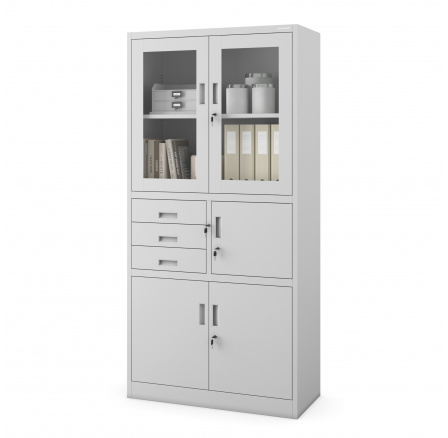 Kancelářská kovová skříň se sejfem na spisy a dokumenty FILIP, 900 x 1850 x 400 mm, šedá