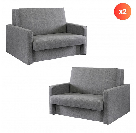 Sada 2x Dvoumístné Křeslo Na Spaní MILAN 2 Šedé