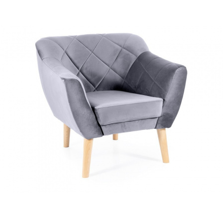 Křeslo KARO 1 VELVET, Šedý Bluvel 14/Buk Křeslo KARO 1 VELVET, Šedý Bluvel 14/Buk