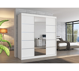 Posuvná skříň se zrcadlem BERGEN 200 Bílá+Bílá