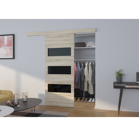 Posuvné dveře na stěnu ARES 76 Sonoma+Black Lacobel