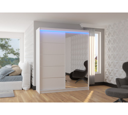 Posuvná skříň se zrcadlem a LED osvětlením CARO 180 Bílá+Bílá