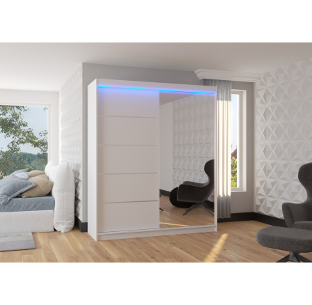 Posuvná skříň se zrcadlem a LED osvětlením CARO 180 Bílá+Bílá