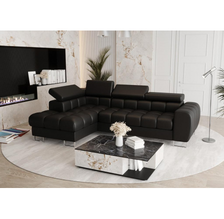 Rohová sedací souprava ASPEN MINI přírodní kůže 260x170 cm - černá kůže , levá