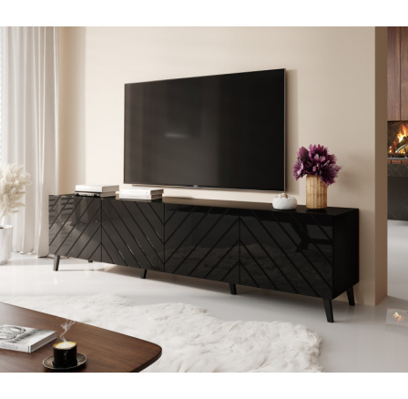 Tv komoda ABETO 200, černá matná/lesklá