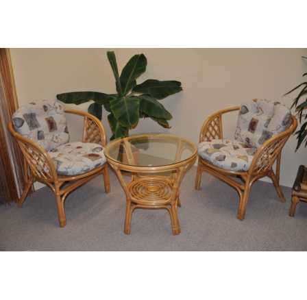 Ratanová sedací souprava Bahama malá medová polstry motiv srdce LOVE Ratanová sedací souprava Bahama malá medová polstry motiv srdce LOVE