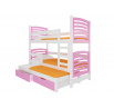 Třílůžková patrová postel s matracemi SORIA White+Pink
