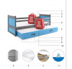 Dětská postel RICO s přistýlkou 90x200 cm, s matracemi, Grafit/Modrá